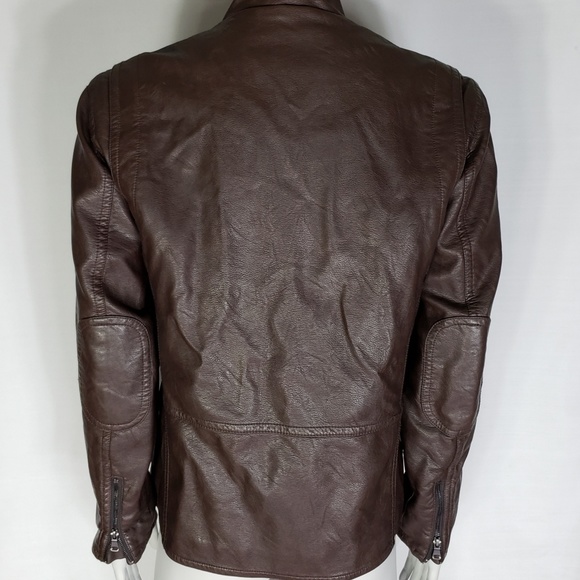 Pronto Uomo Mens Brown Leather Bomber Jacket Sz XL - Picture 3 of 8
